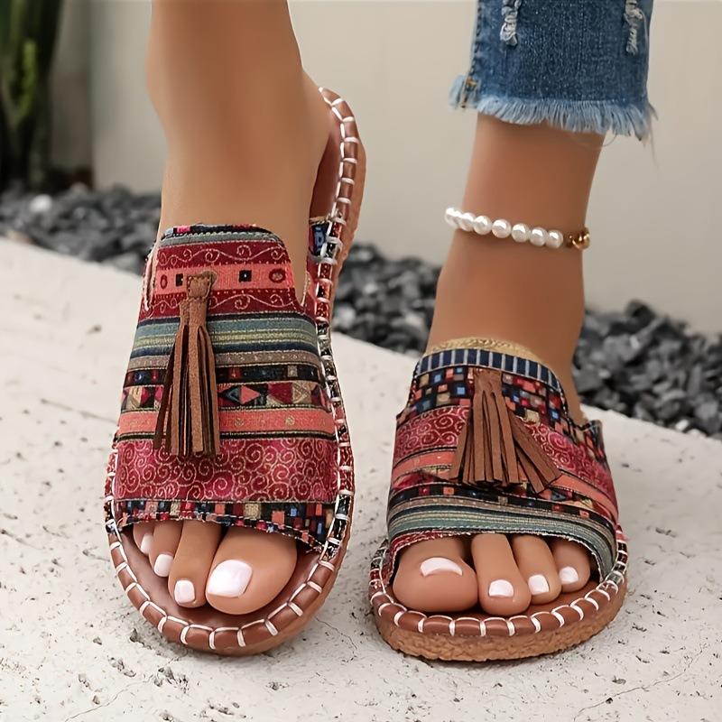 Böhmische flache Hausschuhe für Damen, für den Außenbereich, europäische und amerikanische Fransen-Slipper für Damen, Strandsandalen