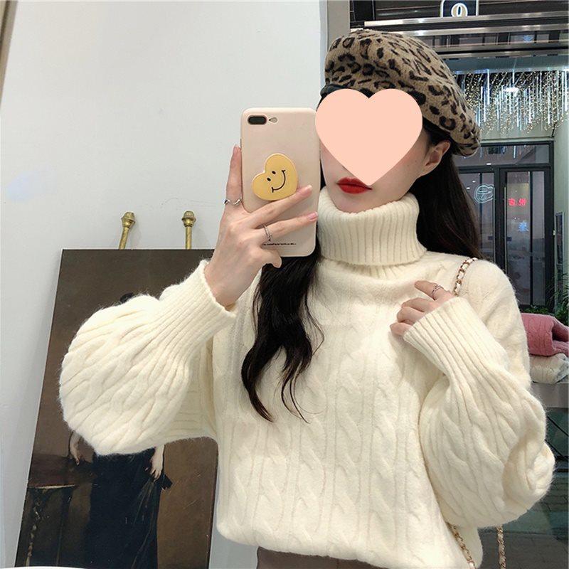 Dámský silný copánkový svetr s vysokým límcem - 2025 Zimní volný pulovr, Všestranný top jako vnitřní vrstva