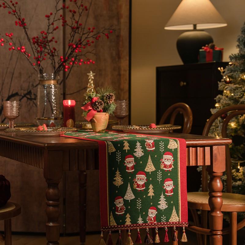 Christmas Tree Table Runner Tassel Home Decor Tablecloth Bed End Scarf