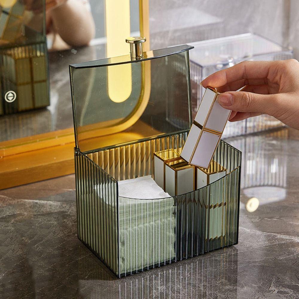 Flip Lid Cotton Pad Storage Box Plastic Swab Pad Holder Makeup Organizer Qtip Holder  Desktop