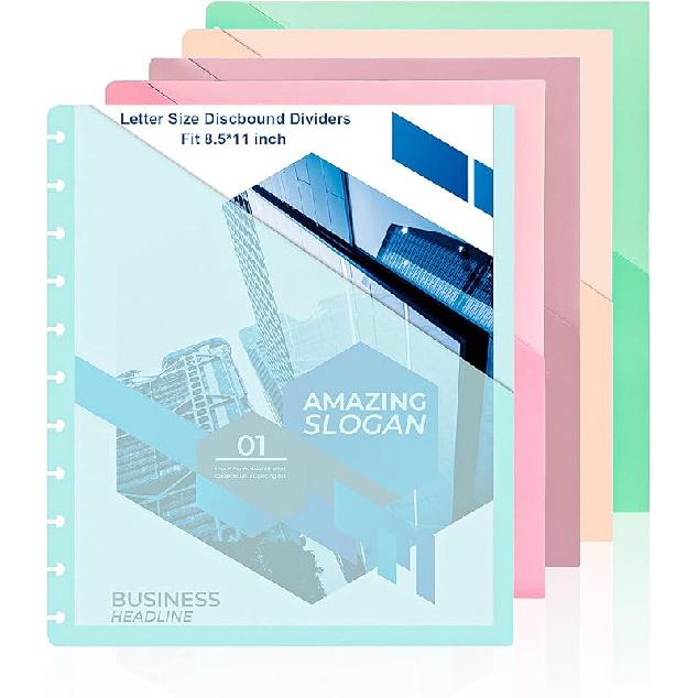 5 Pcs Discbound Letter Size Planner with 9.3 * 11inch Dividers and Pockets - 11 Disc Planner Folder Binder 5