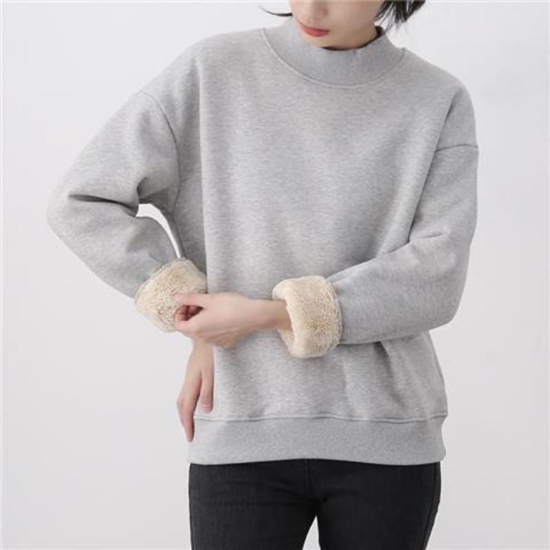 Thick Velvet Sherpa Sweatshirt for Women Autumn and Winter Korean Style Casual Half Turtleneck Loose Top