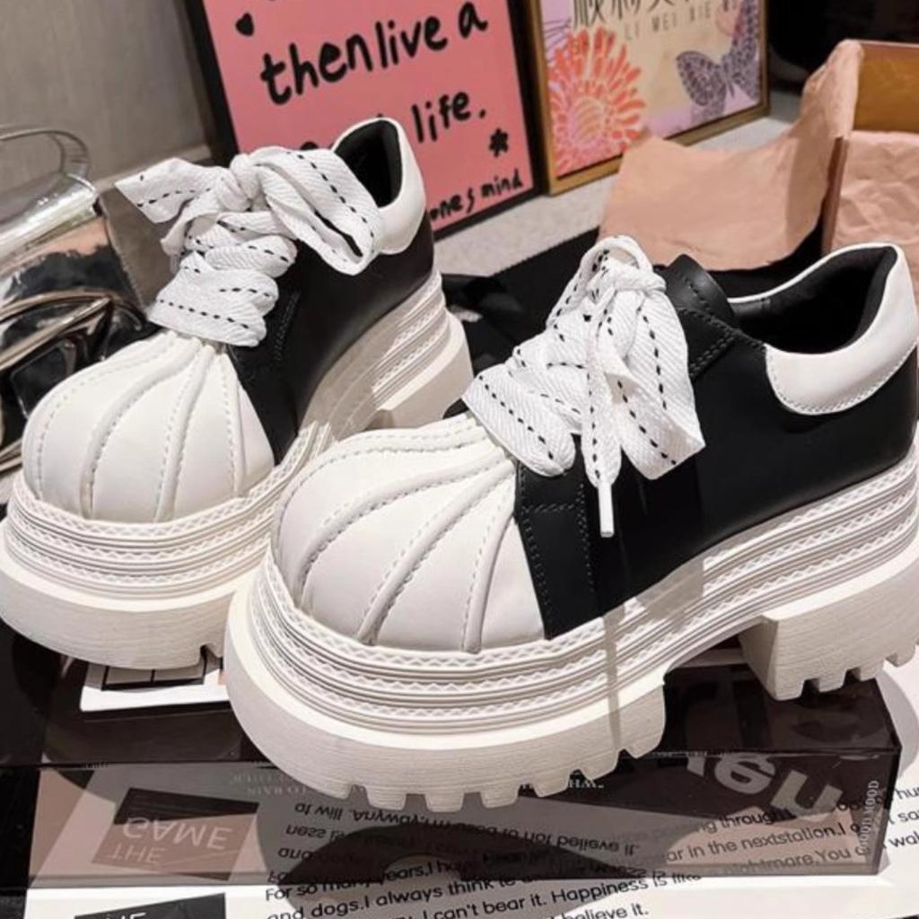 European genuine leather shell head lace-up color matching big head mango head JK small leather shoes loafers single shoes small women's shoes