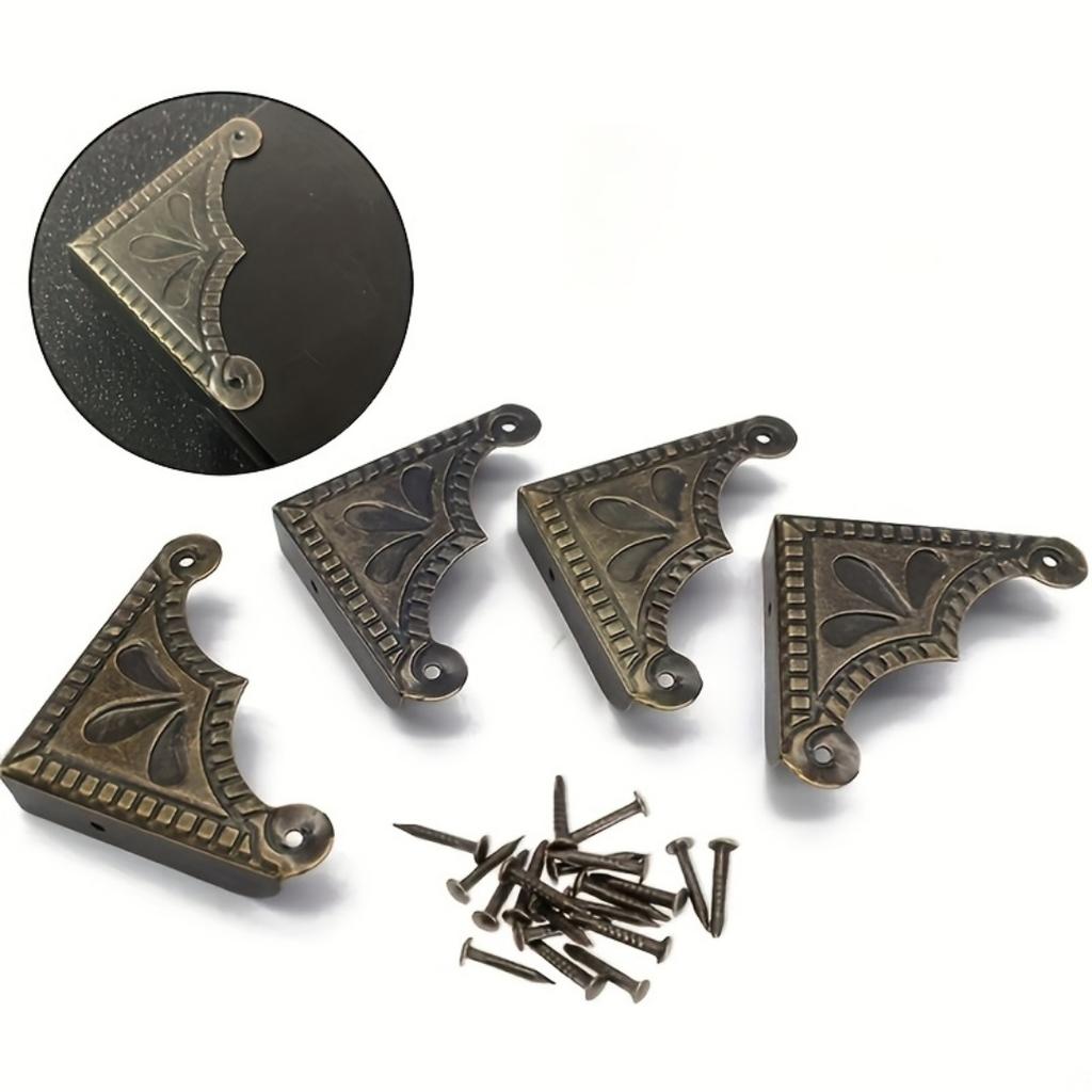 8Pcs Furniture Fittings Antique Corner Bracket Jewelry Gift Box Wood Case Decorative Feet Leg Corner Decorative Protector +Nails
