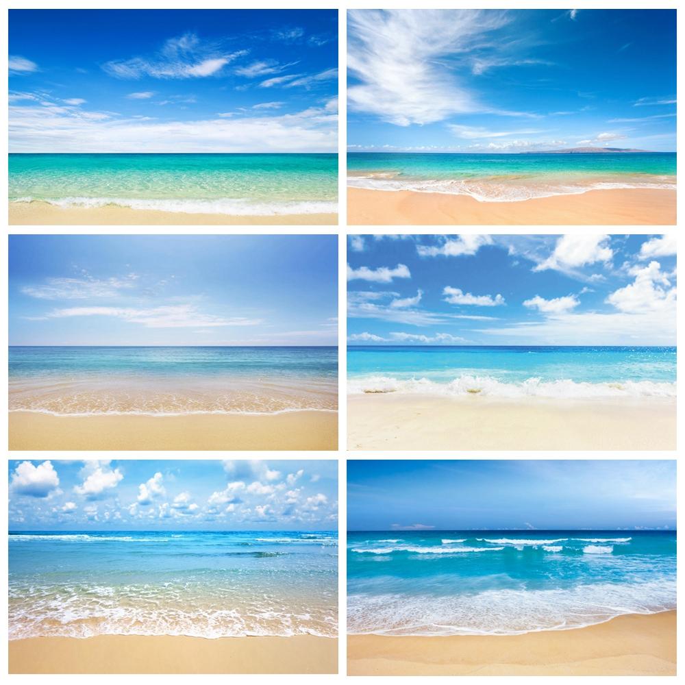 Background Photo with Beach Waves and Sunset, Summer Vacation, Ocean, Beach, Blue Sky, White Cloud, Sand, Photo Shoot