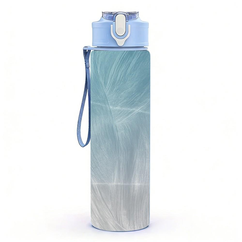 1PC Light Blue Cloud Fabric Texture Print 750ml Color Plastic Sports Water Bottle Leakproof Flip Straw Lid Suitable for Sports Office Home Use