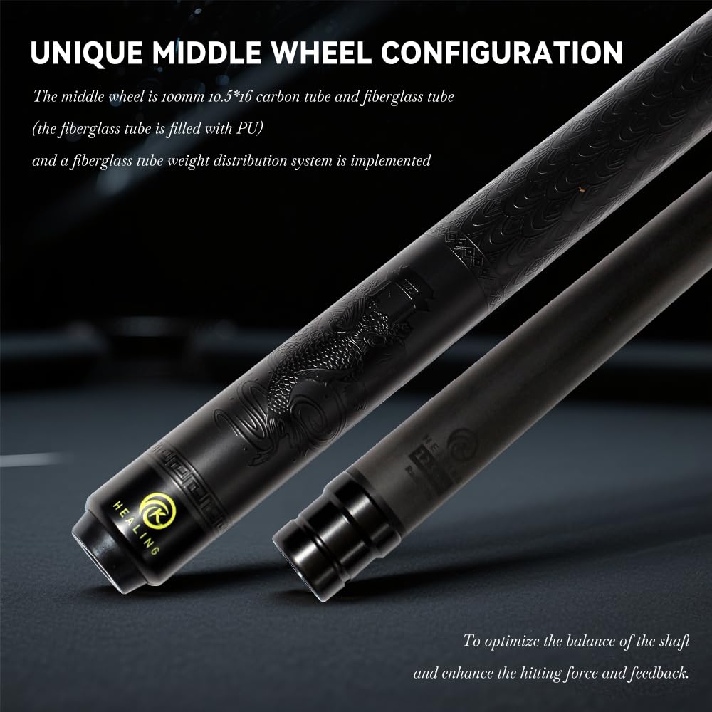 OKHEALING 20 Oz Jointed Carbon Fiber Pool Cue Stick with Tip 58-inch 1/2 12.9mm (Break Cue)