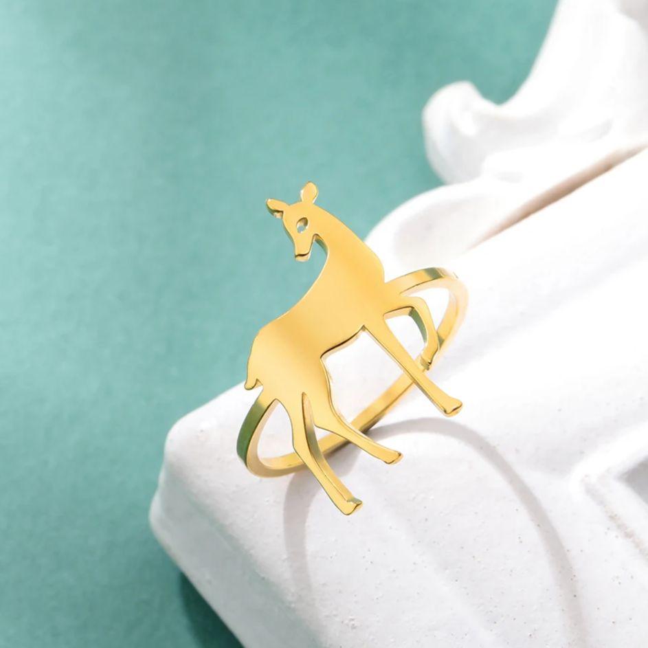 LIKGREAT Simple Reindeer Antler Finger Ring for Women Men Stainless Steel Fashion Elk Deer Jewelry Trend Couple Birthday Gift