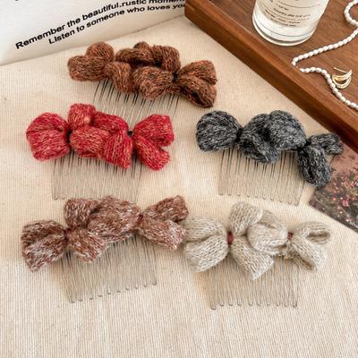Retro Knitted Bow Hair Comb For Women, A Must-have For Tidying Up Stray Hairs, A New Winter Hair Comb, Hair Clip, Hairpin.