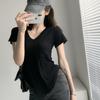 Modal Short-sleeved T-shirt for Women In Summer New V-neck Loose Slim and Versatile Irregular Top