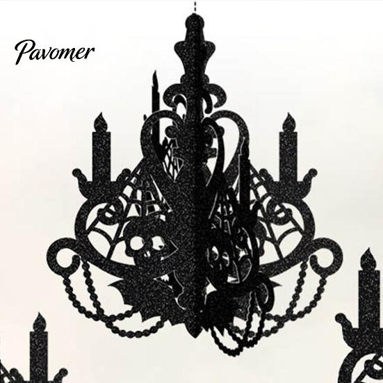 Halloween Party Supplies 3D Candlestick Chandelier Ceiling Ornament, Gothic Glitter Window Displays Hanging Decoration for Holiday Party, Ceiling,