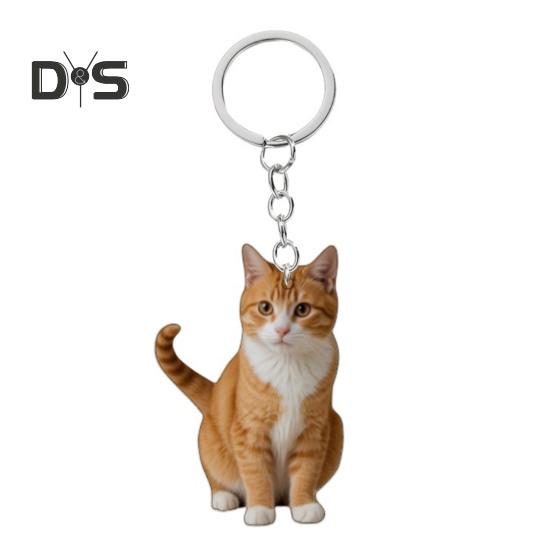 Katt Nyckelring Dubbelsidig 2D Platt Akryl Husdjur Hängande Dekoration Livslik Katt Nyckelring Tillbehör för Bilspegel Fönster Ryggsäckar