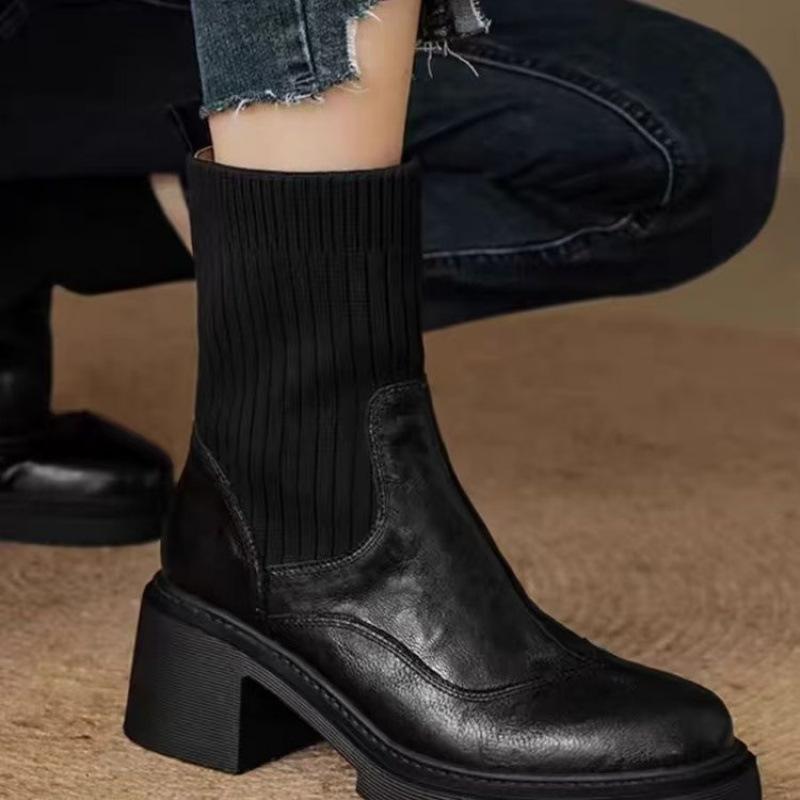 Thick-soled elastic boots versatile women's cross-border small knitted wool tube women's shoes 2026 new high-heeled thin boots