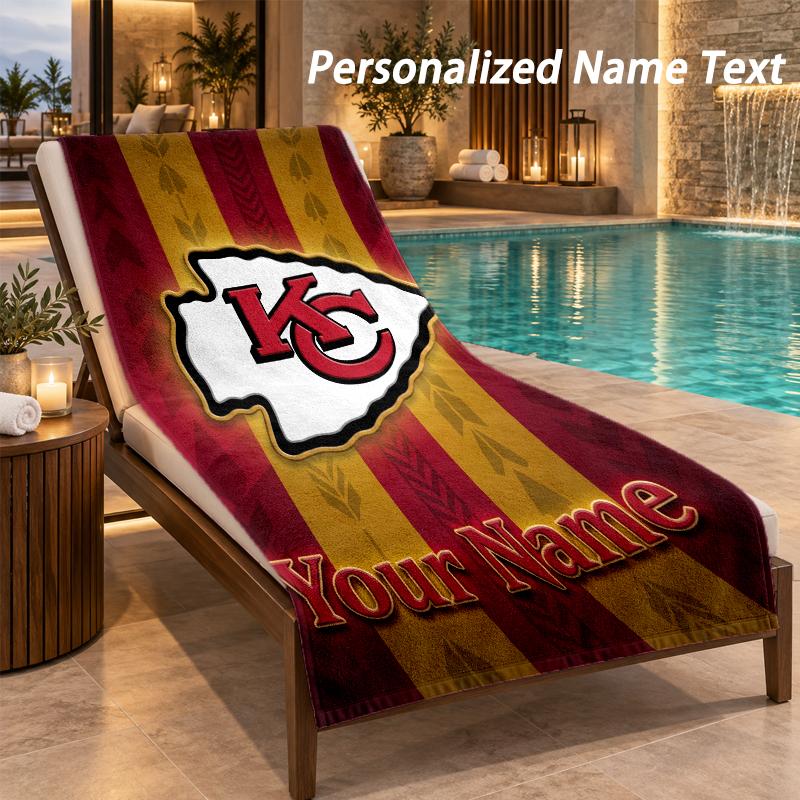 Custom Text Kansas City Chiefs Print Beach Towel Large Towel For Home Bathroom Beach