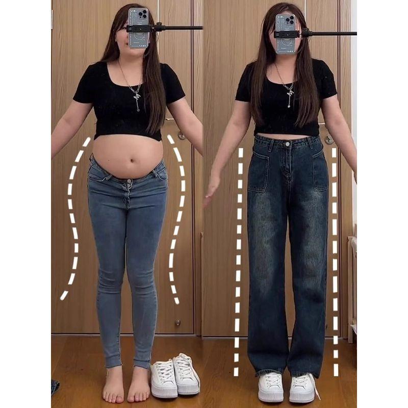 Pear Shapes Straight Wide Leg Spring and Summer Plus Size Ladies Denim Blue (Covers Crotch and Thick Legs) S