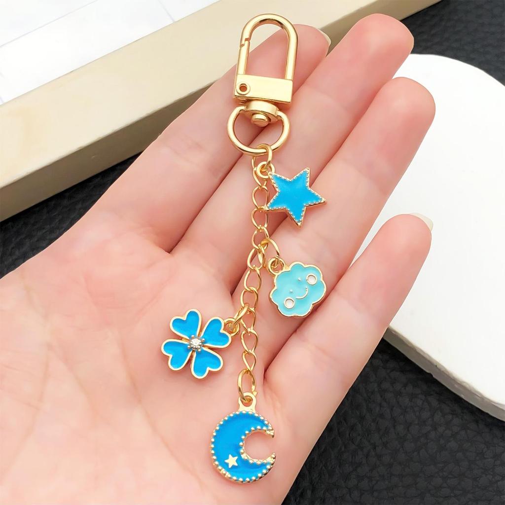 European-American Drip Oil Blue Star & Four-Leaf Clover Keychain Pendant
