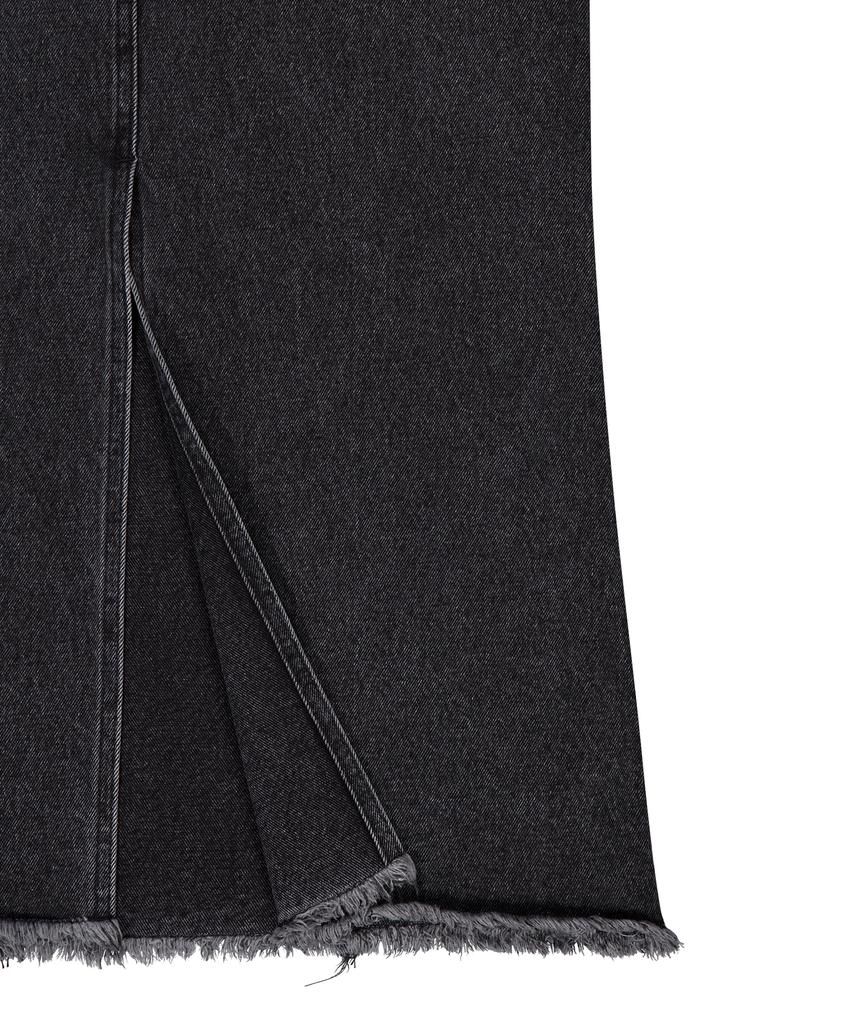 Godasin Washed Maxi Denim Skirt (Dark Gray)