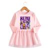 Mädchen Kpop Rumi Zoey Mira Hunters Print Langarm Falten Netz Kleid