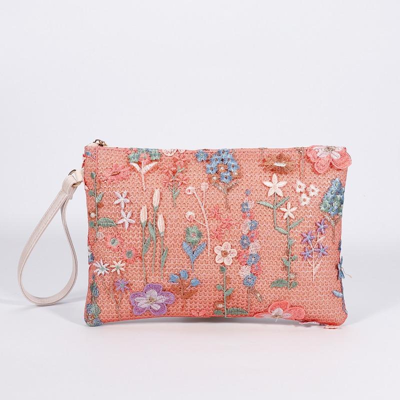 New Embroidery Sequin Clutch Bag Women Vintage Straw Woven Envelope Bag Niche Fashion Handheld Purse for Casual Daily Wear Shopping and Party Events