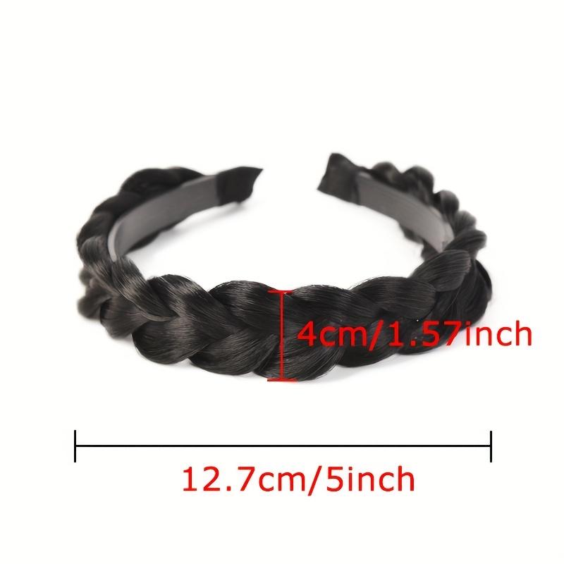 Synthetic Wide Braided Headband For Women Girls 1PC Twist Braid Headband With Two Rows of Grip Teeth Secure Design Black