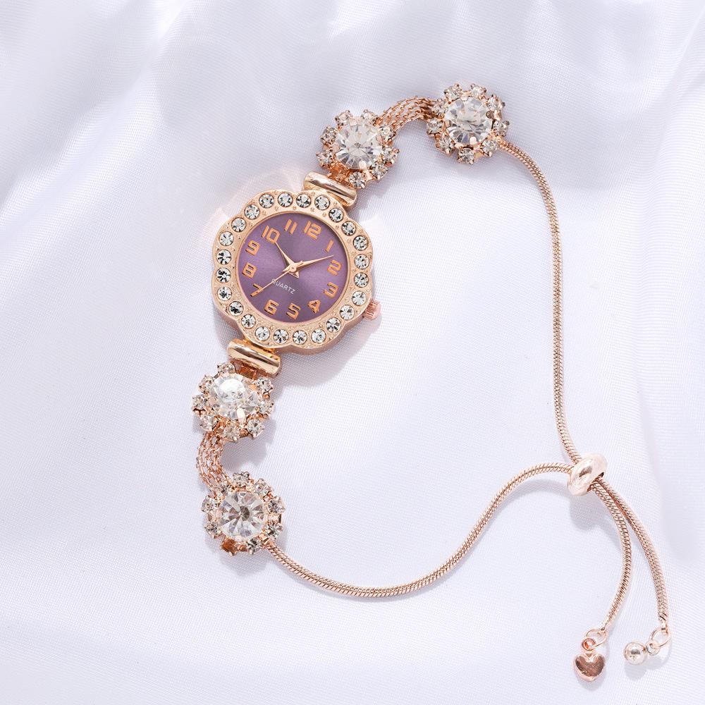 Adjustable Bracelet Watch with Large Diamond | New Style Quartz Ladies Watch with Simple Numeric Dial