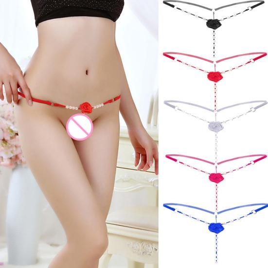 Kvinner Undertøy Flower Faux Pearls Thongs Sexy G String Transparent Truser