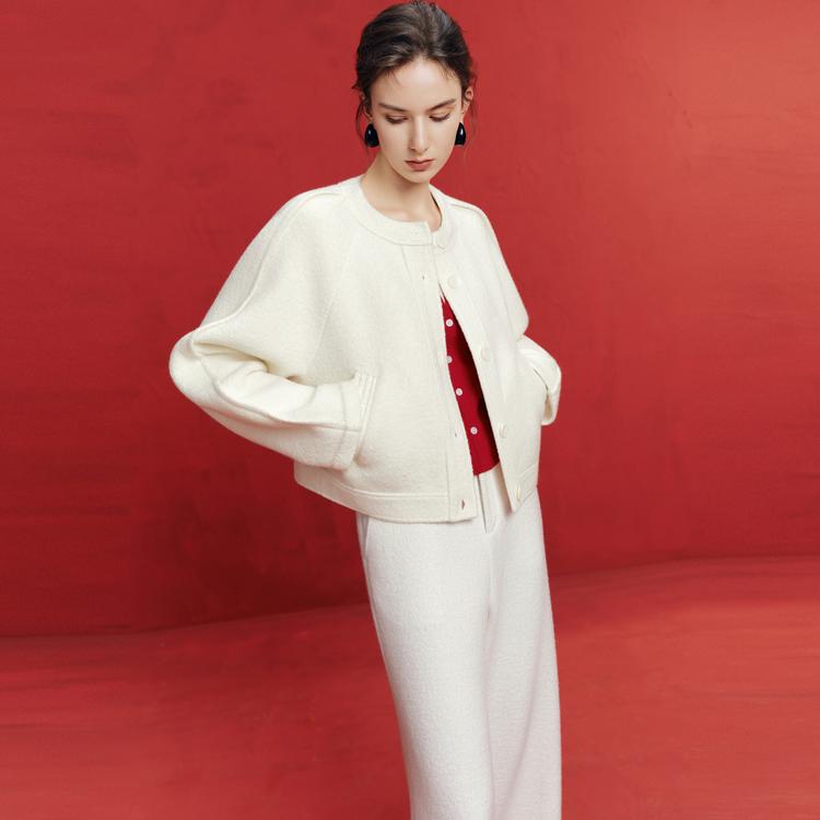 ELLE French Style Sheepskin Wool Oversized Fashion Design Casual Versatile Long Sleeve Woolen Top Cropped Jacket Women jackets EF63143