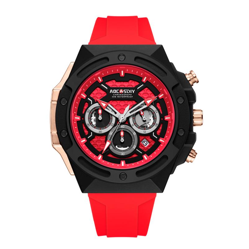 New Fashion Casual Men's Watch Military Multi Function Hollow Waterproof Silicone Strap Quartz Watch Men's Clock High Quality