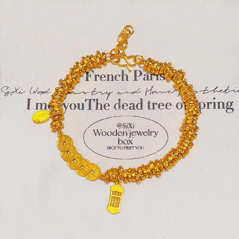 Stylish Gold Five Emperors Coin Abacus Bracelet - Elegant and Versatile Hand Jewelry Gift