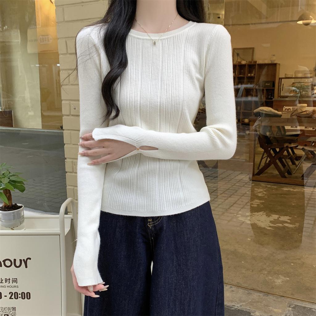 Front shoulder knitted top autumn and winter new inner bottoming shirt basic versatile soft waxy sweater