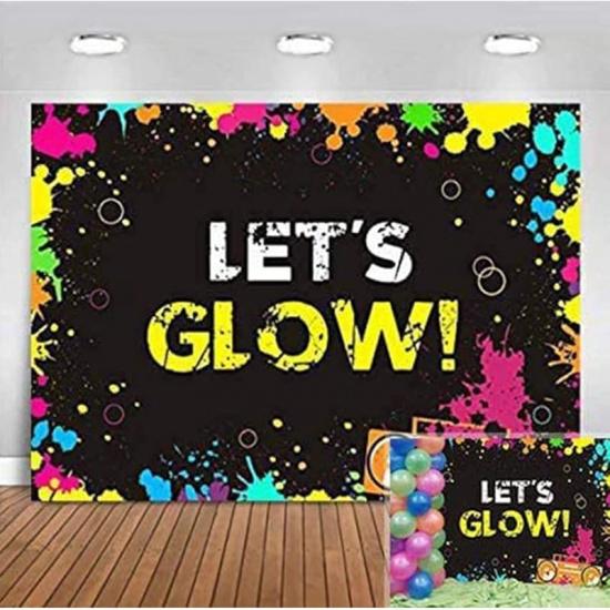 Фотофон «Let s Glow» с брызгами Красочная вечеринка Декорации Реквизит для фотобудки Студийный реквизит Виниловый черный фон 7x5 футов 5x3ft