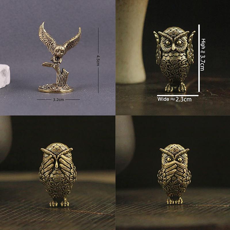 1 Pieza Retro Cobre Animal Mascota de Té Adorno de Escritorio Latón Sólido Antiguo Búho Miniaturas Figuras Decoración del Hogar Manualidades