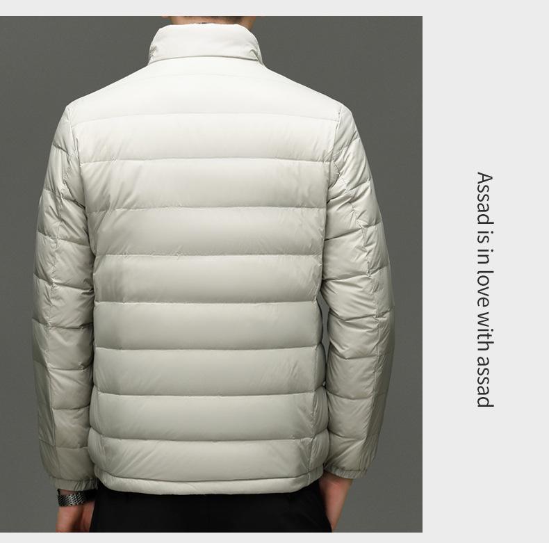 Men's Lightweight Stand Collar Down Jacket - Warm, Trendy, Versatile, Casual Dad Style, Winter Coat with 90% White Duck Down.