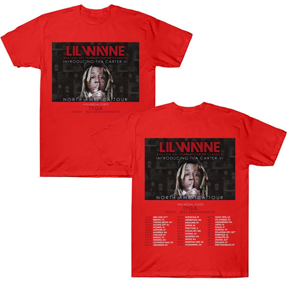 Винтажная хип-хоп футболка Lil Wayne 2025 года, футболка Lil Wayne Tha Carter VI Tour, унисекс, с коротким рукавом, высококачественная хлопковая одежда. S