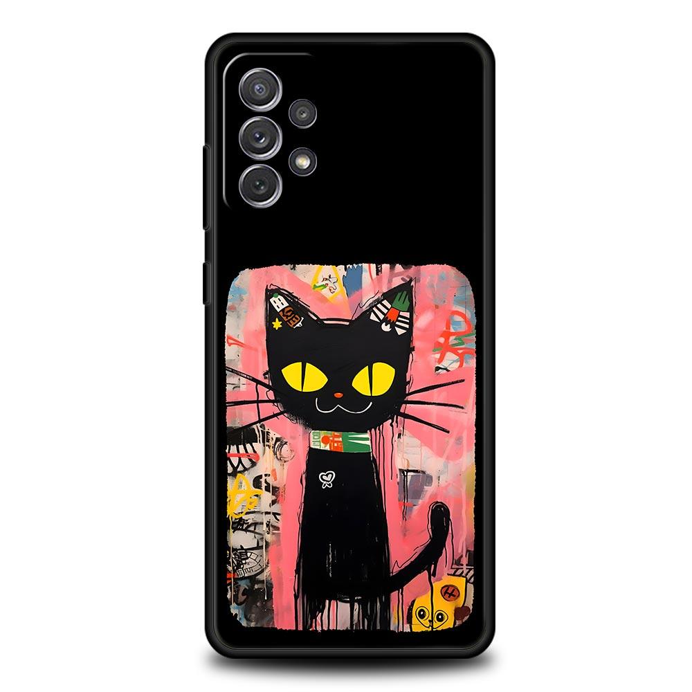 Cute Cartoon Black Cat Phone Case for Samsung A57 A37 A51 A71 A21S A17 A15 A25 A41 A23 A33 A53 A73 A07 A05S A13 A35 A55 5G Cover