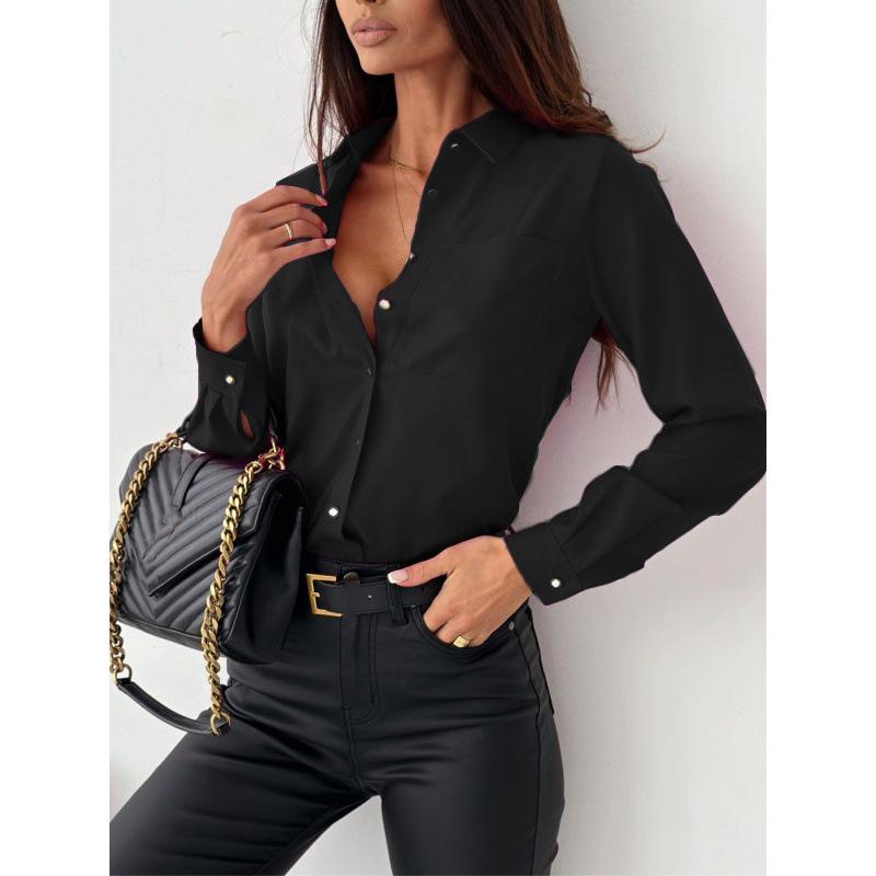 Women Elegant Solid Chiffon Blouse Spring Summer Casual Long Sleeve V Neck Loose Shirt Office Lady Tunics Oversized Tops