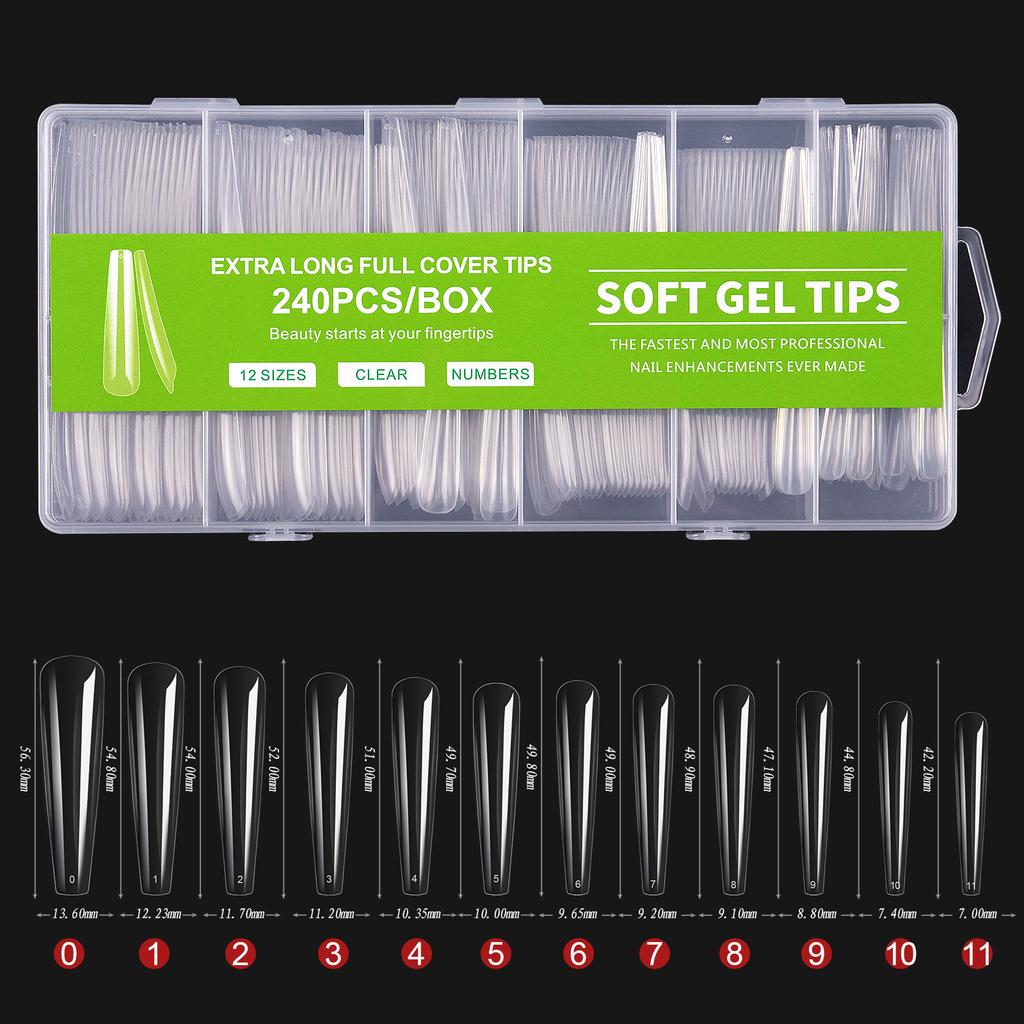 240pcs XXL False Nails Super Long Ballerina Nails Press On Nail Full Cover Matte Gel Tips Nail Art American Capsule Fake Tips