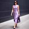 Wish Summer Solid Color Temperament Waist Sleeveless Asymmetrical Dress Women