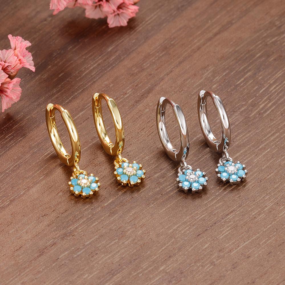 Exquisite Multicolor Crystal Flower Hoop Earrings for Women Girl Stainless Steel Fashion Korean Wedding Romantic Jewelry Gifts