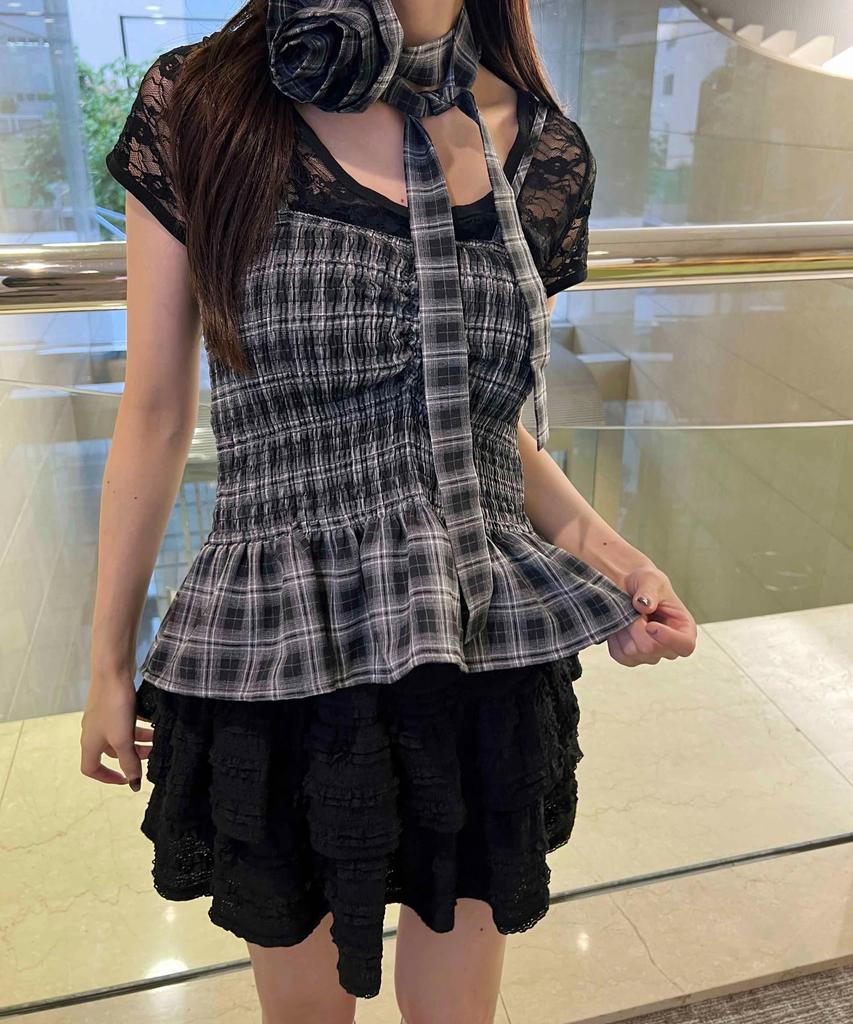 WEGO PHILLY Rose Choker Check Strapless Size Black Set, Pattern, Top, Women's, F,