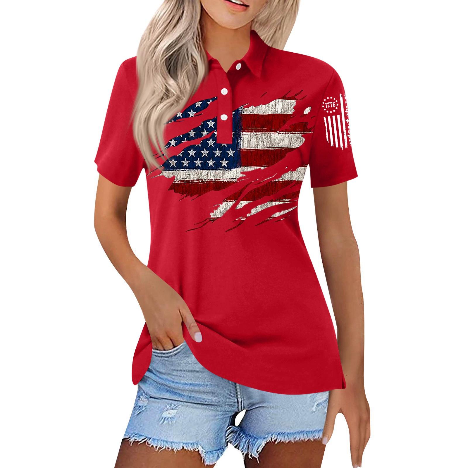 

Жіноча модна повсякденна сорочка з принтом і короткими рукавами, жіночі топи на ґудзиках XXL червоний