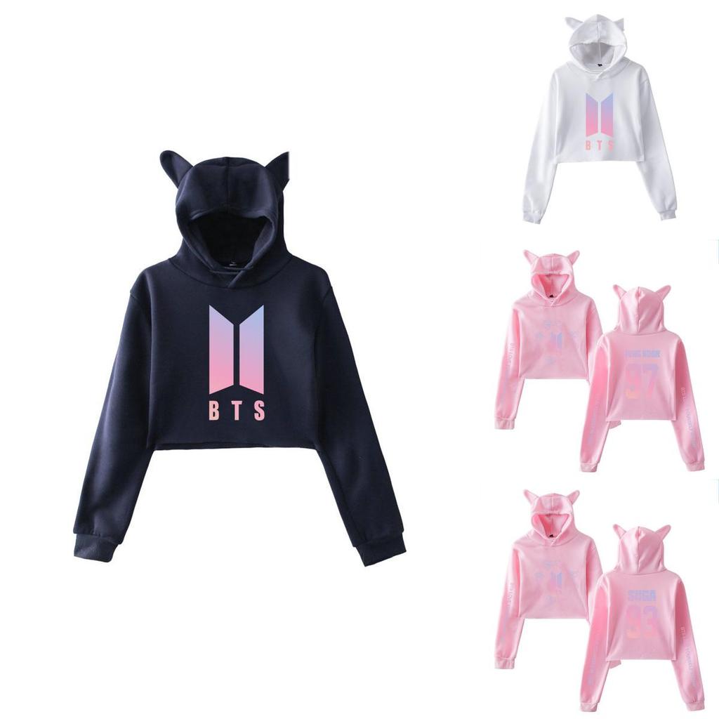 Bts Bangtan Boys Love Yourself Tear Navel Hoodie With Cute Cat Ear Design In Multiple Color Options