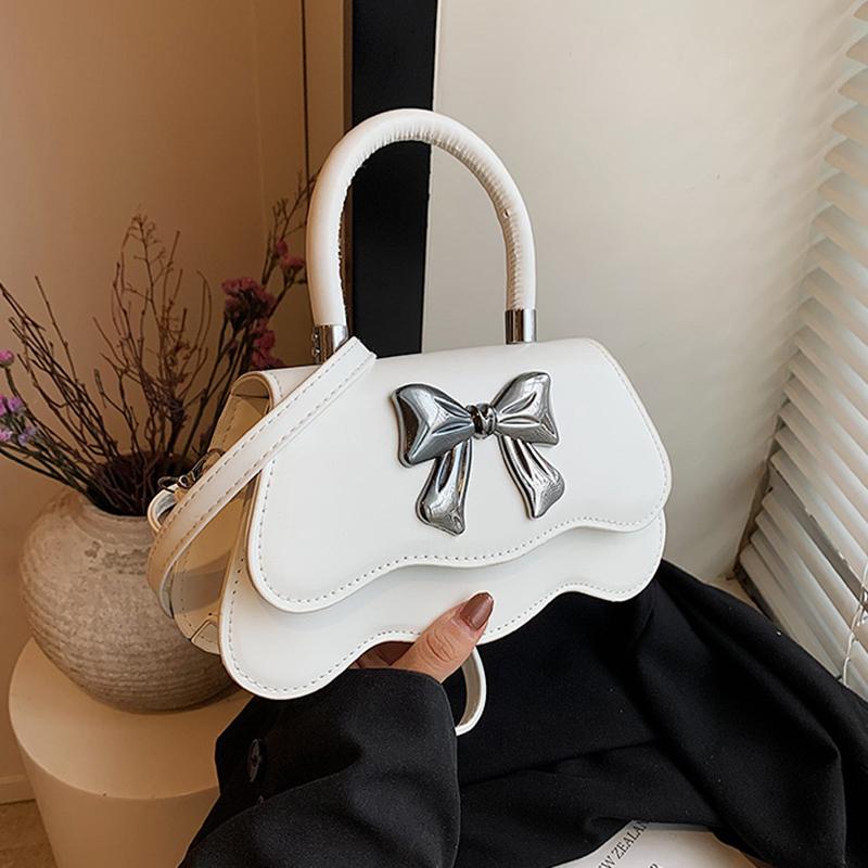 

Трендовая сумка-бант однотонная на плечо, сумочка, повседневная сумка с верхней ручкой, маленькая сумка для ежедневных поездок, ПУ кожа, женские сумки кроссбоди CLE 24x7x13cm белый
