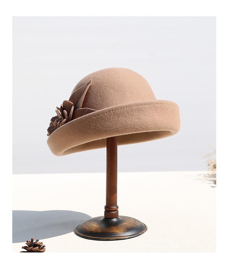 Women's Retro Wool Felt Bucket Hat - Elegant Folded Brim for Autumn/Winter