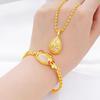 European Gold-Plated Women's Necklace & Bracelet Set with Cat's Eye Peacock Pendant Jewelry