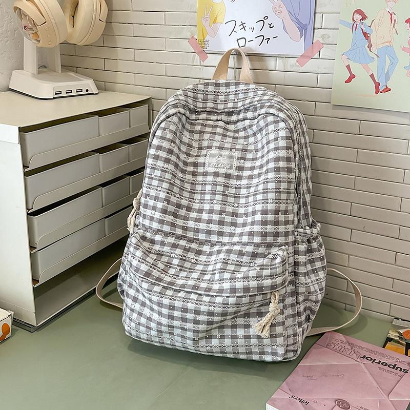 Backpack Women's Fashion Plaid Backpack Junior High School High School Student School Bag Lightweight Backpack