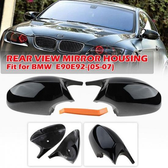 Pair Mirror Cover Cap Fits BMW E90 E93 PRE-LCI Gloss Black M3 Style Replacement