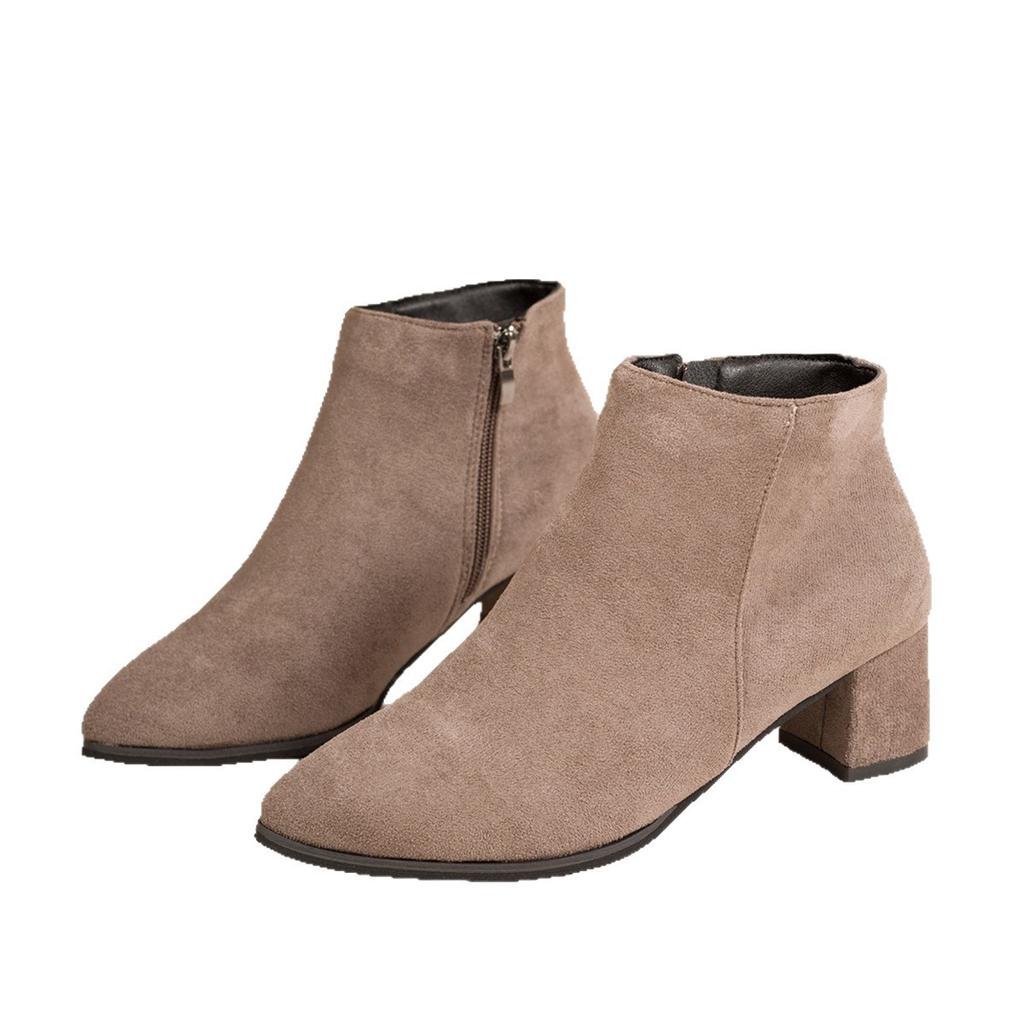 2025 Autumn and Winter New European and American Foreign Trade Large Size Pointed High Heel Thick Heel Side Zipper Suede Martin Boots Women