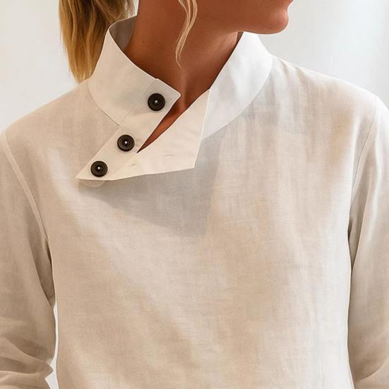 Damen Oberteile Stehkragen Schräge Knopfleiste Ausschnitt Langarm Pullover Oberteile Einfarbig Lockere Passform Freizeitliche Oberteile Arbeit Party Alltagskleidung