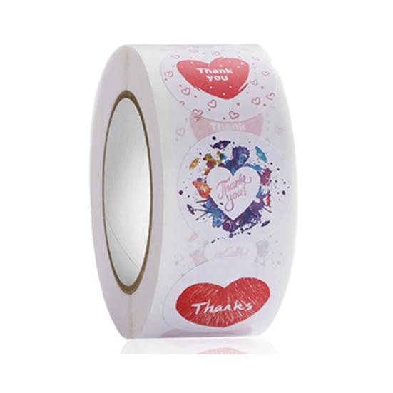 1 Roll Label Sticker Self-adhesive Strong Stickiness Thank You Heart Pattern Sticker Snowflake Label for Valentine's Day